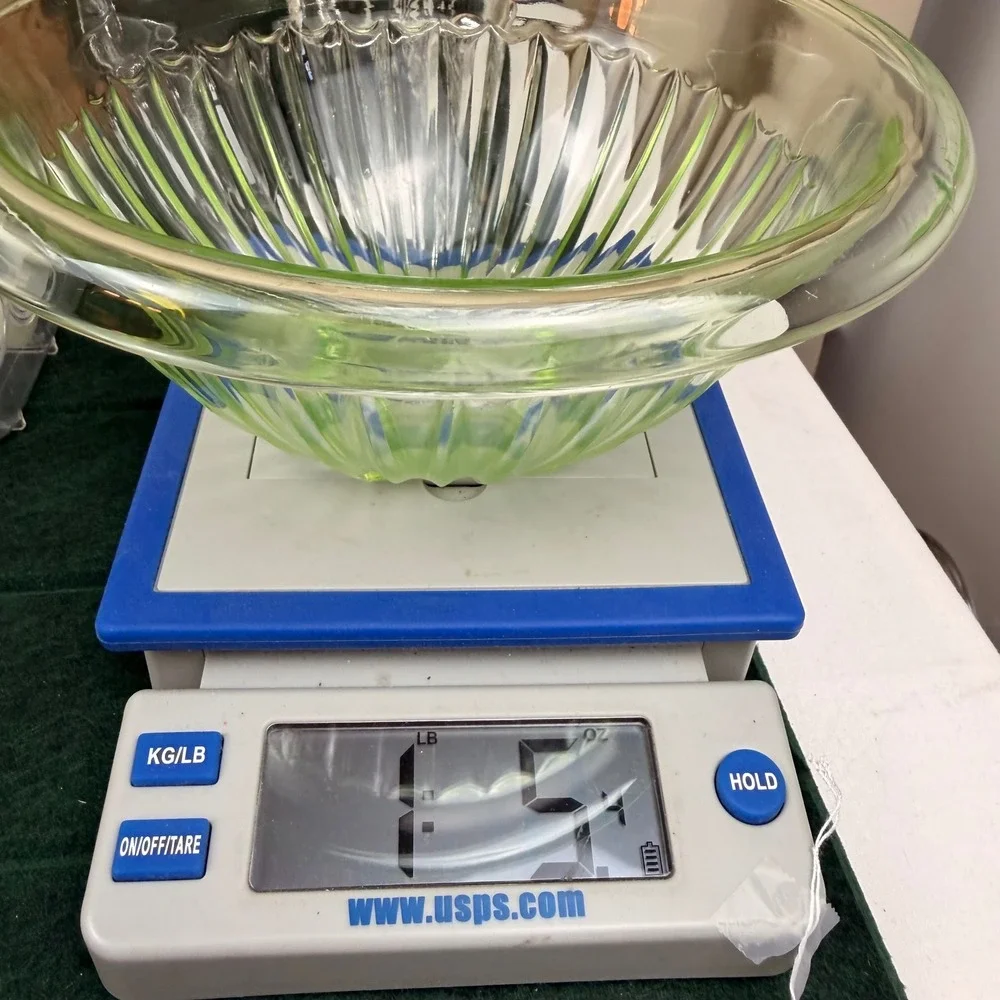 Vintage Hazel Atlas Uranium Glass Ribbed Mixing Bowl Green Depression Glass 8in